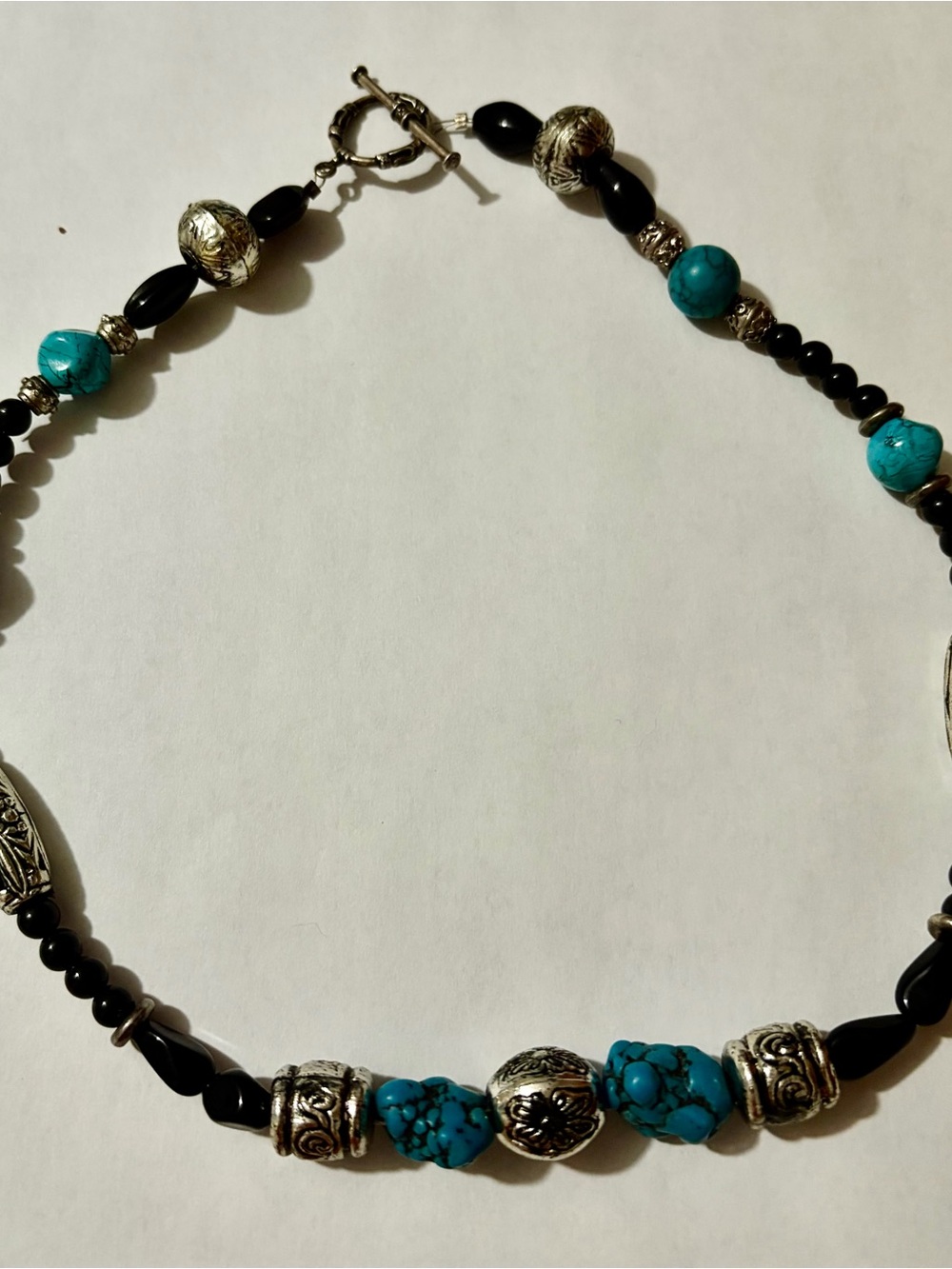 Turquoise & Black Beaded Statement Necklace - Unbranded